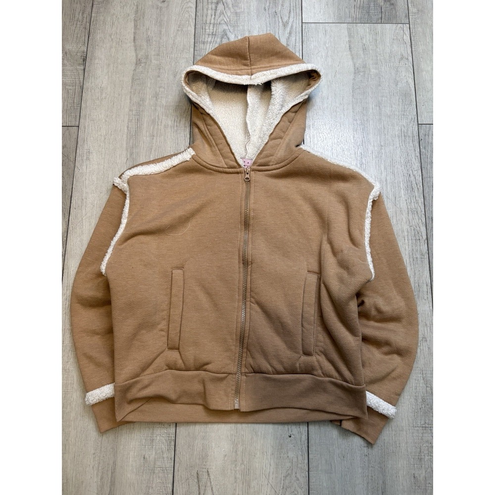 America Vintage Brown And Furry Lining Up With‎ Zip -up Fur Hoodie Size S Woman